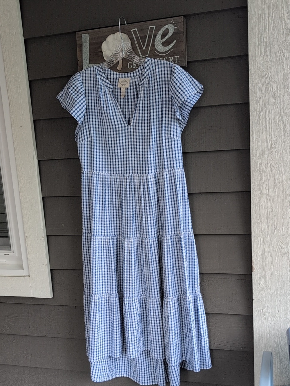 St. John's Bay Blue and White Gingham Tiered Maxi Dress 100% Cotton